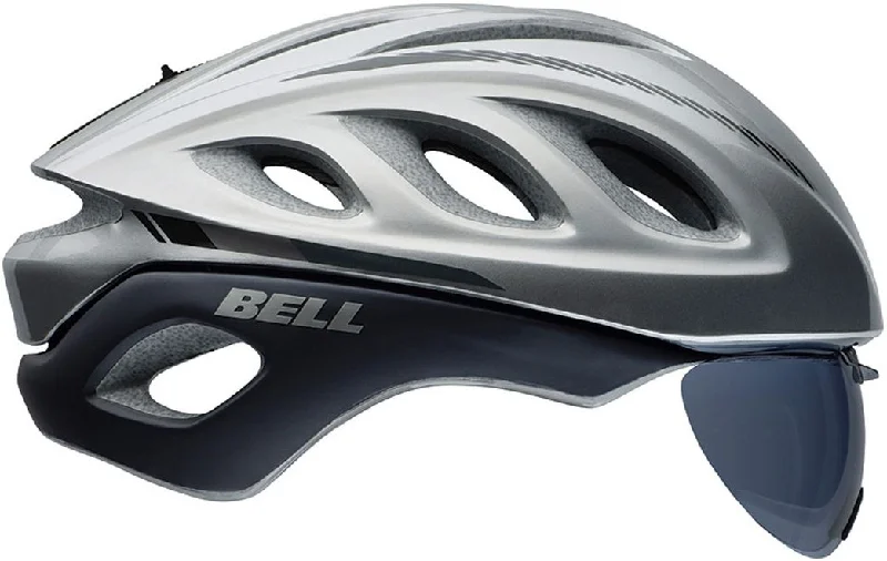 bicycle spoke replacement guide-Bell Star Pro Aero Road Helmet - With Shield - Silver Marker