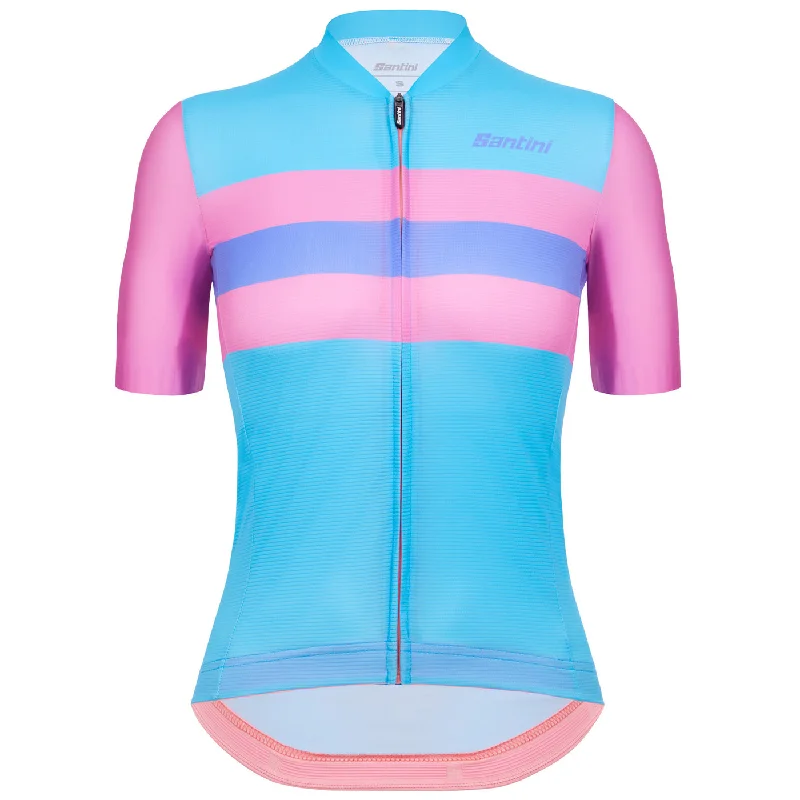 cycling clothing for kid cyclists-Maglia donna Santini Eco Sleek Bengal - Azzurro rosa