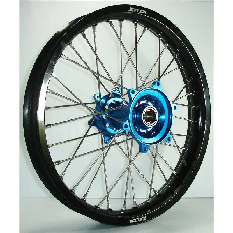 X-TECH REAR WHEEL BLACK RIM/BLUE HUB/SILVER SPOKES 19X2.15