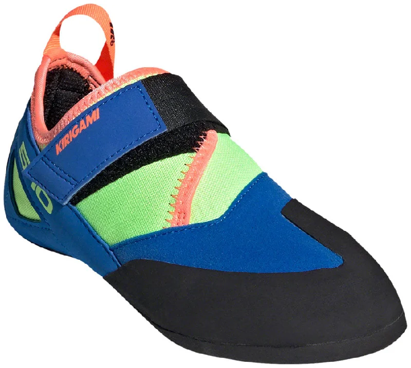 cycling clothing with bold shades-Five Ten Kirigami Kid's Climbing Shoe - Glory Blue/Signal Coral/Signal Green