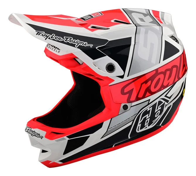 bicycle coil fork weight-Troy Lee Designs D4 Composite Full Face Helmet - Team - SRAM White-Glo Red - 2022