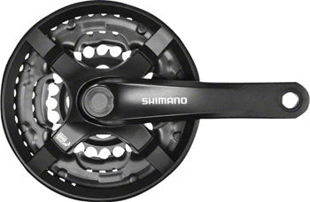 cycling jerseys for performance-Shimano Tourney FC-TY501 Crankset - 170mm, 6/7/8-Speed, 48/38/28t, Riveted, Square Taper JIS Spindle Interface, Black