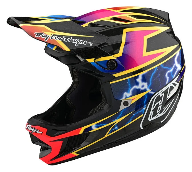 bicycle pump head types-Troy Lee Designs D4 Carbon Full Face Helmet - Lightning - Black - 2022