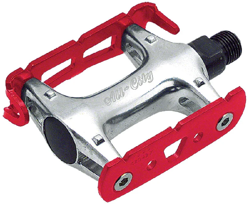 bicycle steel frame rust-All-City Standard Track Pedals -9/16", Red/Silver