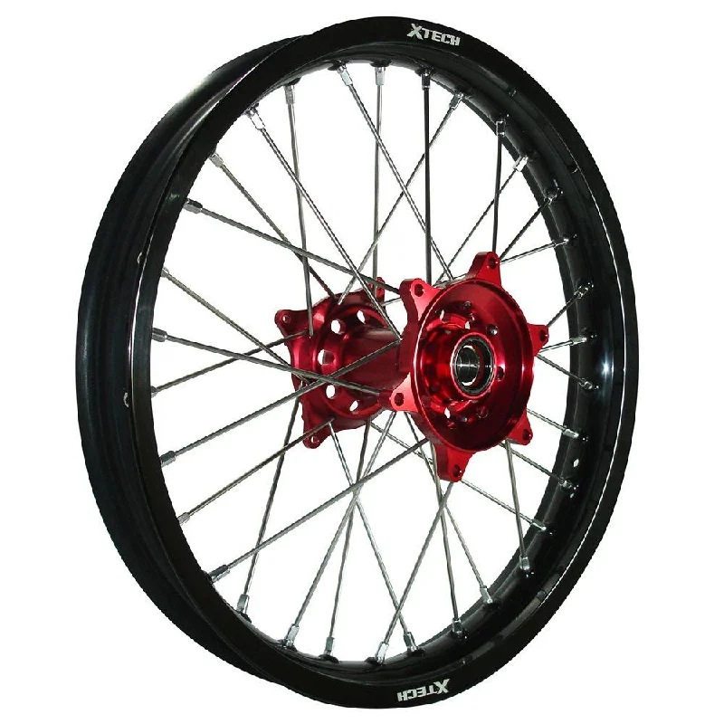 X-TECH REAR WHEEL BLACK RIM/RED HUB/SILVER SPOKES 19X2.15