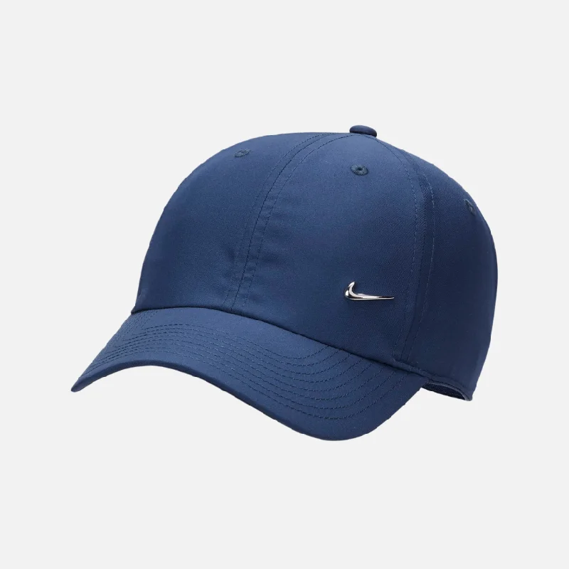 bicycle double kickstand benefits-Nike Dri-FIT Club Unstructured Metal Swoosh Cap - Midnight Navy/Metallic Silver